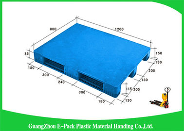 1200 * 800mm Palet Plastik Biru Dengan Tiga Pelari, Palet Selip Plastik Virgin HDPE