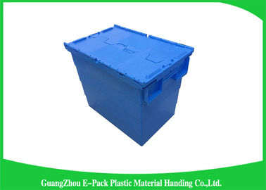 Kotak Tote Plastik Stackable Bergerak Tugas Berat Dengan Tutup Berengsel