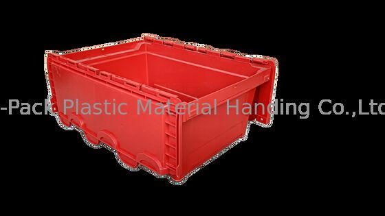 Wadah Tutup Terpasang Plastik PP Tahan Benturan Standar Totebox 600x400mm Warna Kustom dan Pencetakan Logo Besar untuk Pemuatan