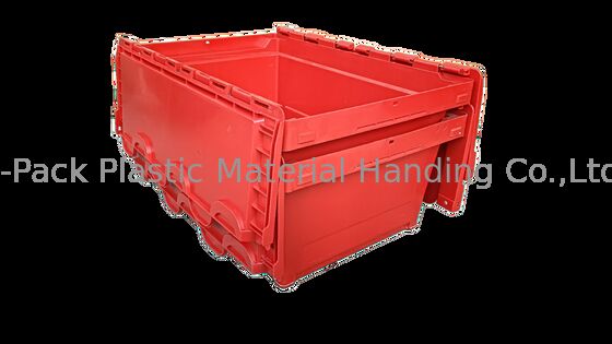 Wadah Tutup Terpasang Plastik PP Tahan Benturan Standar Totebox 600x400mm Warna Kustom dan Pencetakan Logo Besar untuk Pemuatan