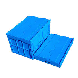 600*400*368 Mm Logistik Kotak Plastik Dilipat Tutup Terlampir Warna Biru
