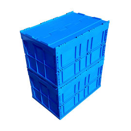 600*400*368 Mm Logistik Kotak Plastik Dilipat Tutup Terlampir Warna Biru