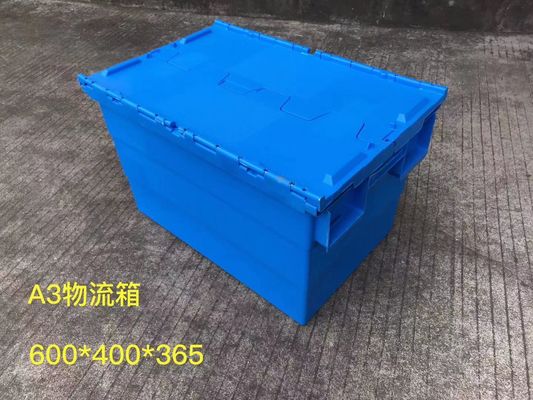 Totes Penyimpanan Plastik 600 * 400mm Tahan Pencurian Dengan Tutup Berengsel