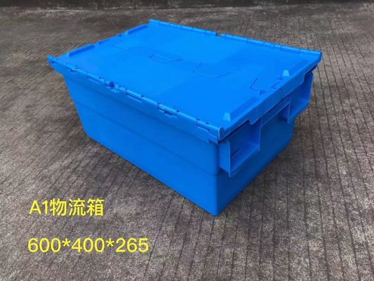 Totes Penyimpanan Plastik 600 * 400mm Tahan Pencurian Dengan Tutup Berengsel