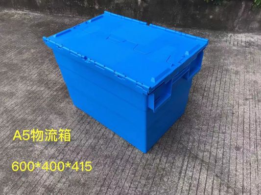 Totes Penyimpanan Plastik 600 * 400mm Tahan Pencurian Dengan Tutup Berengsel