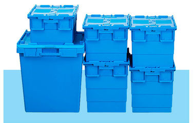 Lebih banyak warna 100% Virgin Polypropylene Stack Nest Container Tutup Terlampir 600*400 mm Ukuran Standar Perakitan Kawat Baja